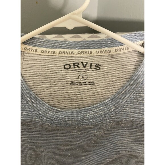 Orvis Striped Long Sleeve Tee Men Blue Rayon Lightweight Outdoor Sz L, Clean! - Picture 5 of 7